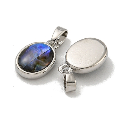 Rack Plating Brass Pave Natural Paua Shell Oval Charms KK-U025-07P-02-1