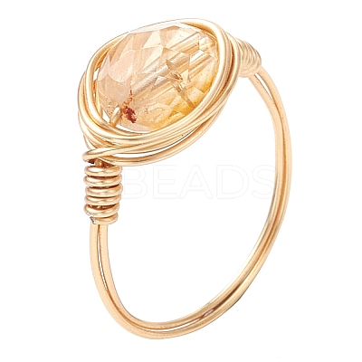 Oval Natural Rose Quartz & Prehnite & Amethyst & Citrine Finger Rings RJEW-JR00802-1