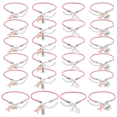 24Pcs 4 Style Alloy Enamel & Acrylic Heart Charm Bracelets Set with PU Leather Cords BJEW-AB00014-1