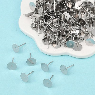 Tarnish Resistant 304 Stainless Steel Flat Round Blank Peg Stud Earring Findings LS-X-STAS-S028-37-1