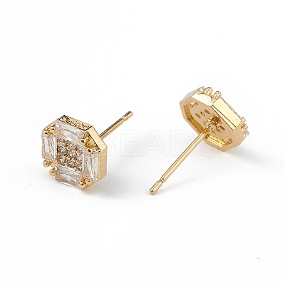 Clear Cubic Zirconia Hexagon Stud Earrings EJEW-L234-086G-1