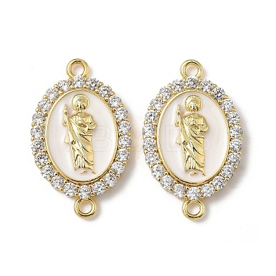 Brass Micro Pave Clear Cubic Zirconia Enamel Oval with Saint Jude Connector Charms KK-L243-11G-A-1