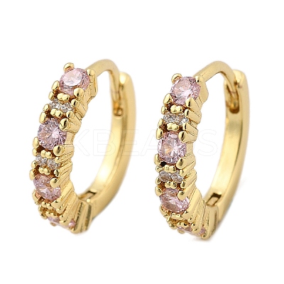Luxury Pink Cubic Zirconia Huggie Hoop Earrings EJEW-C012-04-1