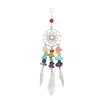 Chakra Natural & Synthetic Gemstone Chips & Alloy Pendant Decorations HJEW-FS00024-1