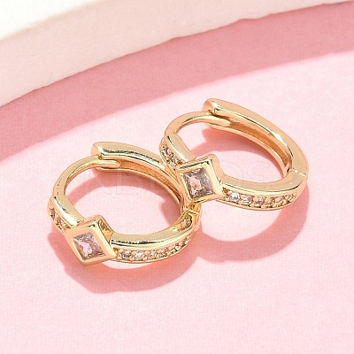 Rhombus Brass Micro Pave Clear Cubic Zirconia Hoop Earrings EJEW-Z102-14G-1