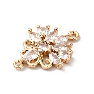 Brass Pave Clear Glass Connector Charms KK-C062-069G-1