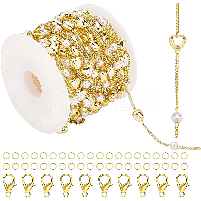 DIY Heart & Imitation Pearl Beads Necklace Making Kit DIY-BC0004-73-1