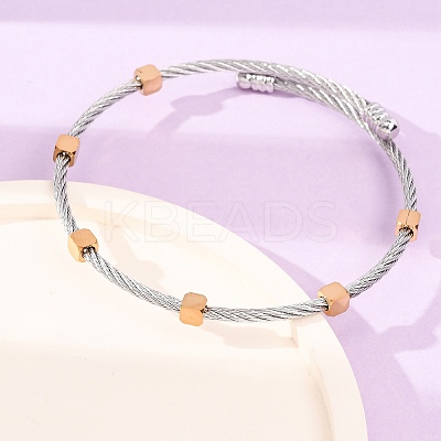 Duo Tone 304 Stainless Steel Cube Bead Cuff Bangles for Women SA-CBA2192-01GP-1