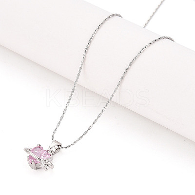 304 Brass Cubic Zirconia Heart Pendant 304 Stainless Steel Chain Necklaces NJEW-T018-01P-1