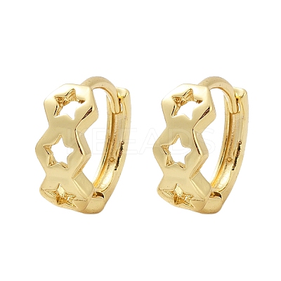 Brass Hollow Star Hoop Earrings EJEW-L299-01G-1