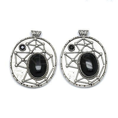 Natural Obsidian Oval Pendants G-Q165-03AS-03-1