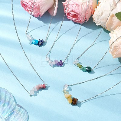 Gradient Color Gemstone Chip Pendant Necklaces NJEW-JN05073-1