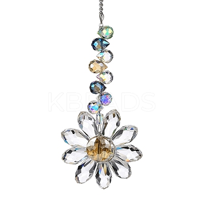 Glass Flower Hanging Suncatchers HJEW-C009-01E-1