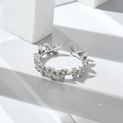 Butterfly Clear Cubic Zirconia Cuff Rings RJEW-G337-15P-1