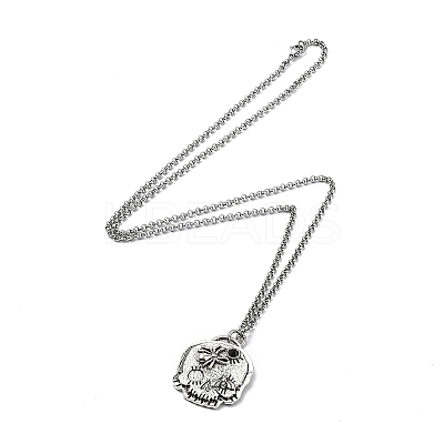 Skull Rhinestone Pendant Necklaces with Rolo Chains LS-NJEW-F309-08-1