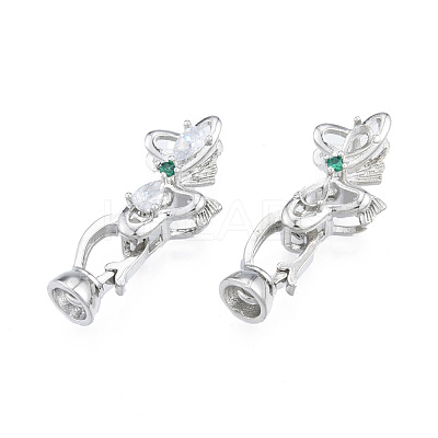 Brass Pave Clear & Green Cubic Zirconia Fold Over Clasps KK-N231-360P-1