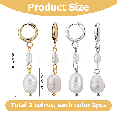2 Pairs 2 Colors Natural Cultured Freshwater Pearl Hoop Earrings EJEW-HS00005-1