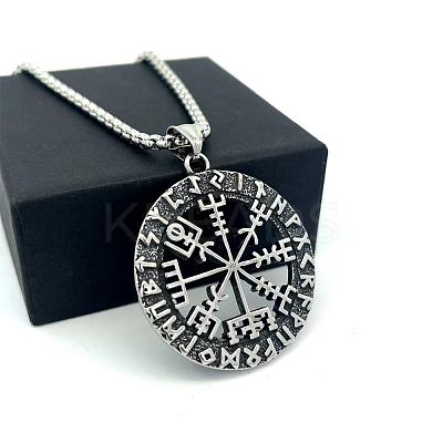 Vintage Viking Hollow Compass 304 Stainless Steel Pendant Necklaces for Men Women RB1403-1