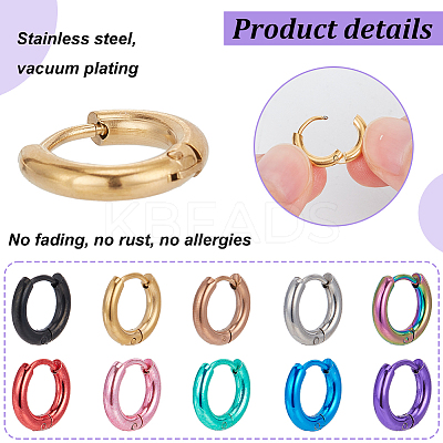 20Pcs 10 Colors 304 Stainless Steel Huggie Hoop Earrings for Women EJEW-AN0003-84-1