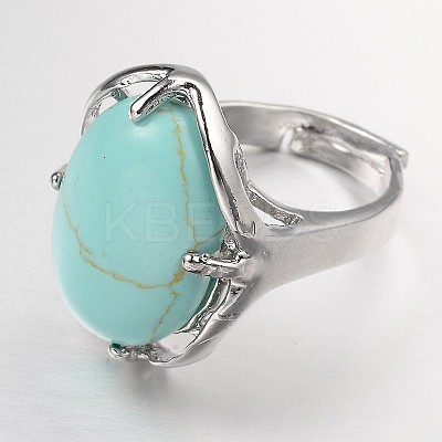 Adjustable Oval Gemstone Wide Band Rings RJEW-L062-01F-1