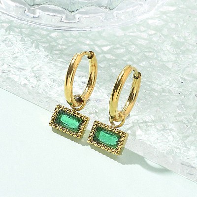Ion Plating(IP) 304 Stainless Steel Rectangle Hoop Earrings EJEW-A118-01G-1