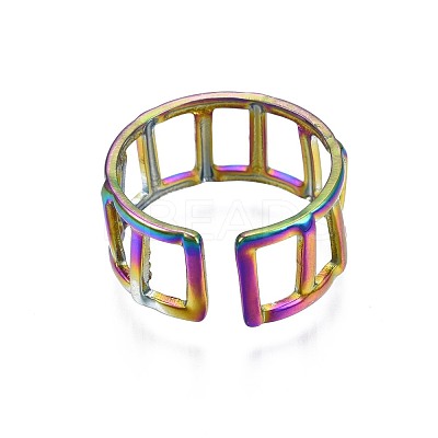 304 Stainless Steel Rectangle Cuff Ring RJEW-N038-086-1