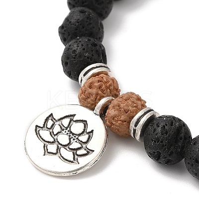 Yoga Theme Lava Rock Bodhi Wood Beads Stretch Charm Bracelets BJEW-L620-02C-01-1