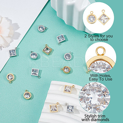16Pcs 4 Style 304 Stainless Steel Rhinestone Charms STAS-UN0055-94-1