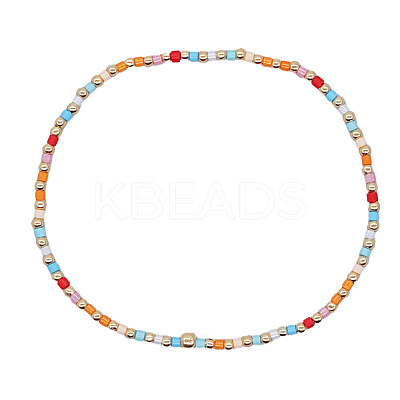 Minimalist Glass Seed Beads & Brass Beads Stretch Bracelets for Women BC0195-24-1