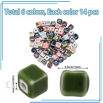 84Pcs 6 Colors Handmade Porcelain Beads PORC-PA0001-06-1
