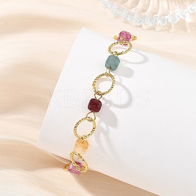 Natural Tourmaline & Brass Open Jump Rings Link Bracelets for Women BJEW-JB14116-02-1