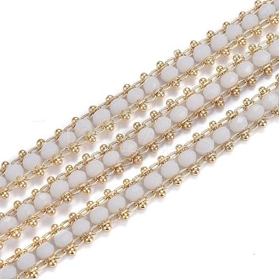 Brass Handmade Faceted Glass Beaded Chains CHC-F012-04B-1