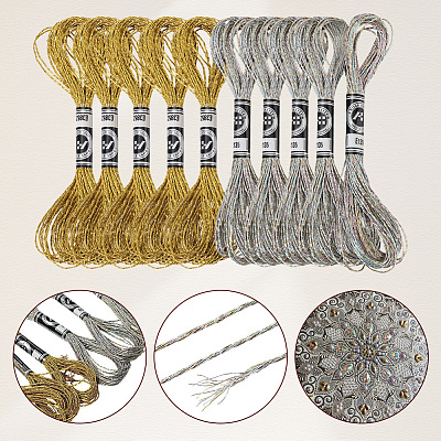 10 Skeins 2 Colors 12-Ply Metallic Polyester Embroidery Floss OCOR-CY0002-06-1