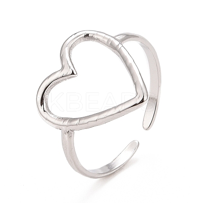 Non-Tarnish 304 Stainless Steel Open Heart Cuff Ring for Women X-RJEW-C025-22P-1