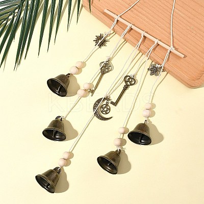 Iron Bell & Alloy Key/Sun/Moon Charm Hanging Ornaments HJEW-JM03431-1