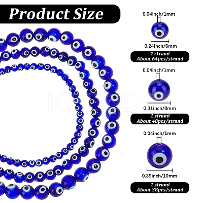 3 Strands 3 Styles Round Handmade Evil Eye Lampwork Beads Strands LAMP-PA0001-48-1