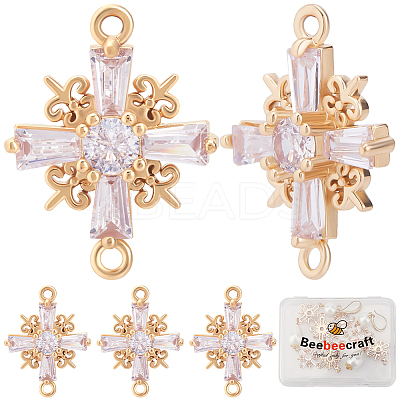 8Pcs Brass Pave Clear Cubic Zirconia Connector Charms KK-BBC0014-64-1