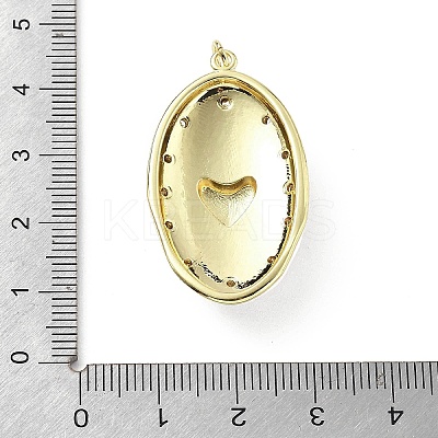 Oval with Heart Brass Micro Pave Clear Cubic Zirconia Pendants KK-Z114-25G-1
