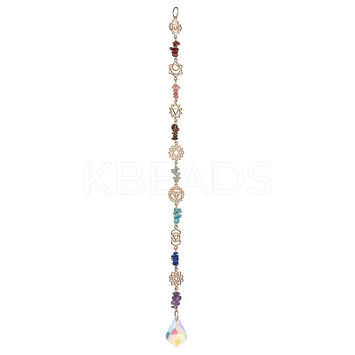 Chakra Natural & Synthetic Gemstone Chip Hanging Suncatchers HJEW-JM02361-1