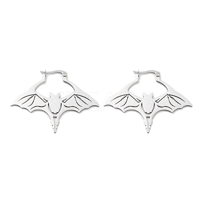 Non-Tarnish 304 Stainless Steel Bat Hoop Earrings for Women EJEW-R156-07P-1