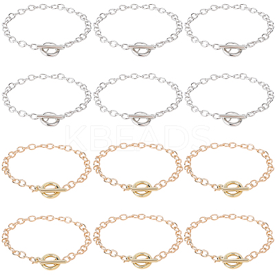 12Pcs 2 Colors Alloy Cable Chain Bracelets for Women Men BJEW-SC0001-60-1