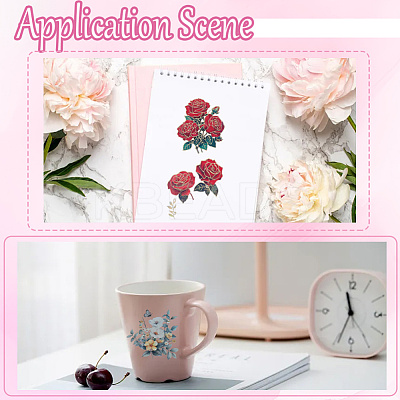2Rolls 2 Colors Flower Pattern Planner Stickers PET Adhesive Tape DIY-CN0001-42A-1