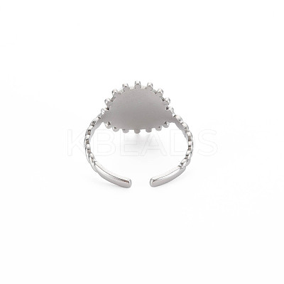 Non-Tarnish 304 Stainless Steel Flat Round with Initial Letter Open Cuff Ring for Men Women RJEW-S405-246P-L-1