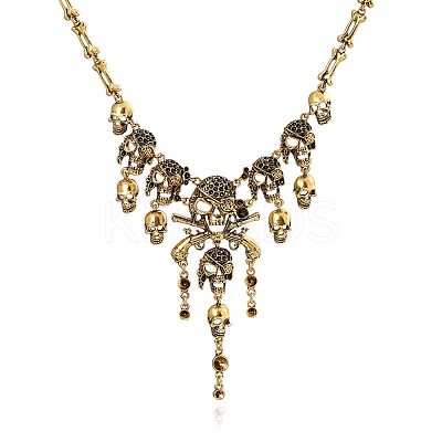 Alloy Skull Bib Necklace NJEW-L175-01AG-1