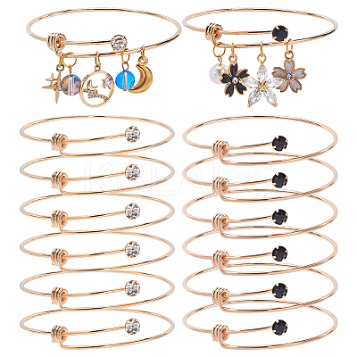 12Pcs 2 Colors Golden 304 Stainless Steel with Rhinestone Expandable Bangles BJEW-SC0001-27-1