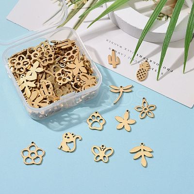 100Pcs 10 Style 304 Stainless Steel Pendants STAS-LS0001-32G-1