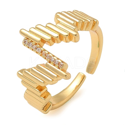 Brass Micro Pave Clear Cubic Zirconia Cuff Finger Rings for Women RJEW-B112-07G-1