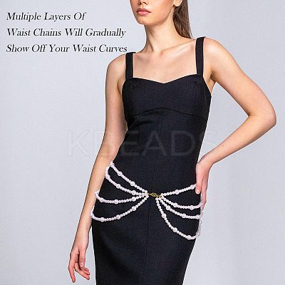 ABS Plastic Imitation Pearl Beads Multi Layered Chain Waist Belts HJEW-TAC0072-1