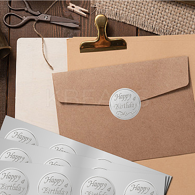 Round Plastic Silver Foil Embossed Picture Stickers DIY-WH20008-003-1