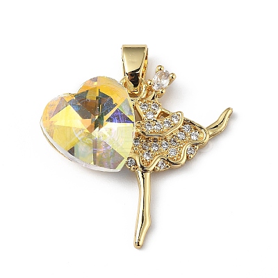 Real 18K Gold Plated Rack Plating Brass Micro Pave Clear Cubic Zirconia Pendants KK-C015-15G-04-1